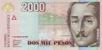 Банкнота 2000 песо 17.08.2007 года. Колумбия. р457g