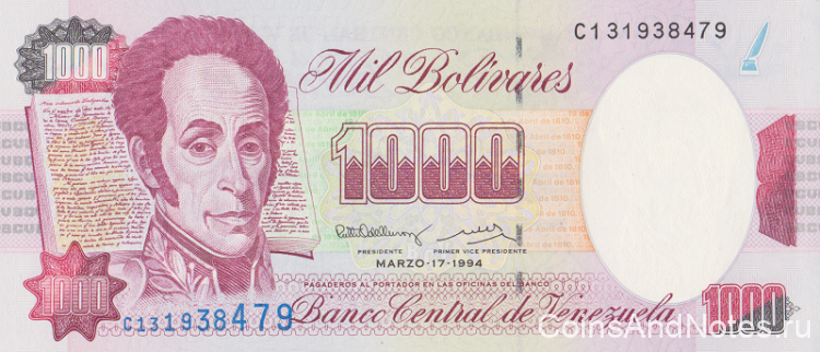 1000 боливар 1994 года. Венесуэла. р76а