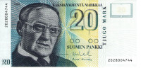 Банкнота 20 марок 1993 года. Финляндия. р122(9)