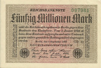 50 миллионов марок 01.09.1923 года. Германия. р109f