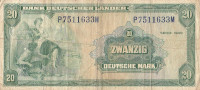 20 марок 22.08.1949 года. ФРГ. р17а