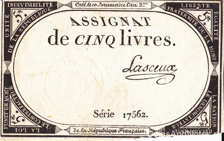 5 ливров 31.10.1793 года. Франция. рА76(14)