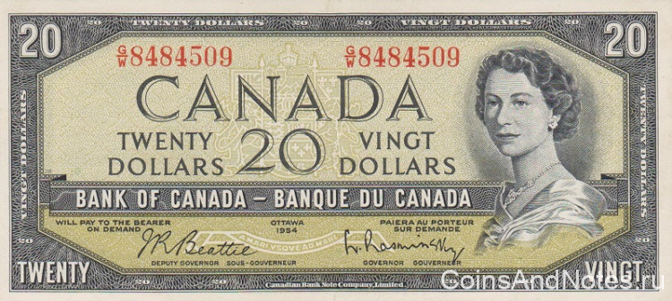 20 долларов 1954 года. Канада. р80b