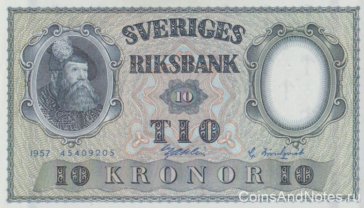 10 крон 1957 года. Швеция. р43е