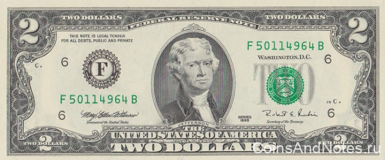 2 доллара 1995 года. США. р497(F)