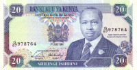 Банкнота 20 шиллингов 01.07.1991 года. Кения. р25d