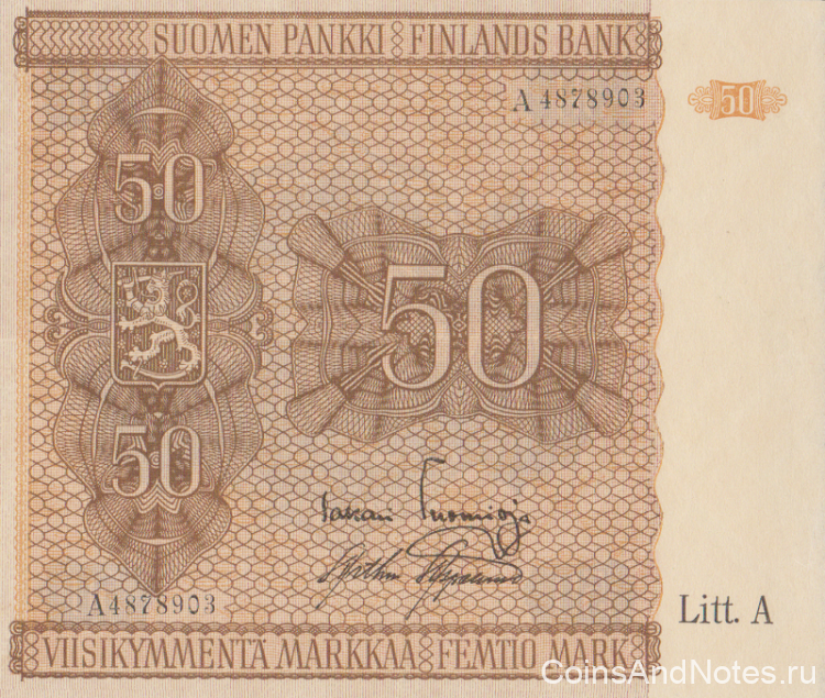 50 марок 1945 года. Финляндия. р79(10)