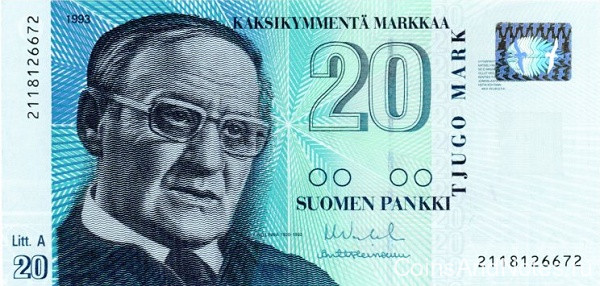 20 марок 1993 года. Финляндия. р123(9)