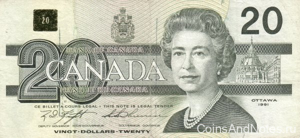 20 долларов 1991 года. Канада. р97с