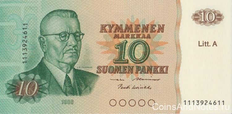 10 марок 1980 года. Финляндия. р112а(14)