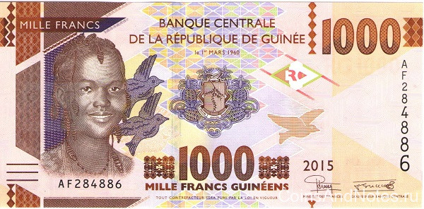 1000 франков 2015 года. Гвинея. р new