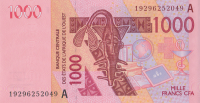 1000 франков 2019 года. Кот-д`Ивуар. р115А