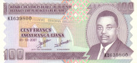 100 франков 01.10.2007 года. Бурунди. р37f