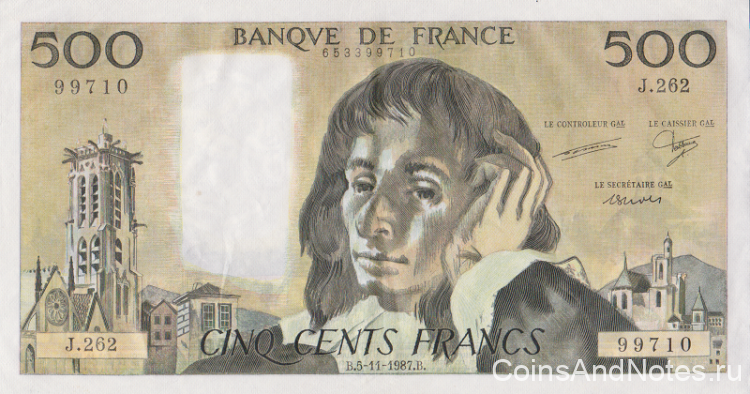 500 франков 05.11.1987 года. Франция. р156f(87)