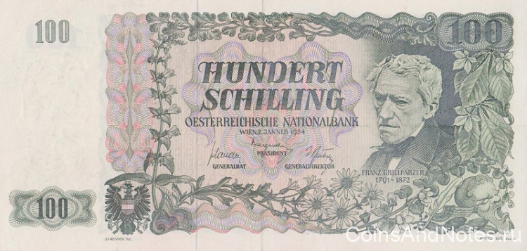 100 шиллингов 1954 года. Австрия. р133