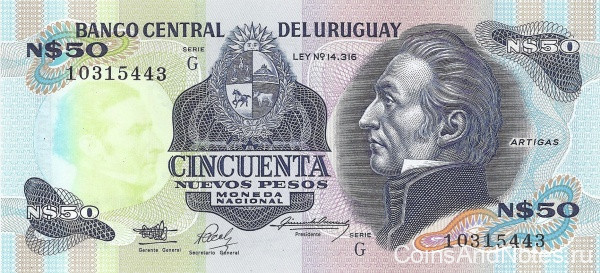 50 песо 1988-1989 года. Уругвай. р61а