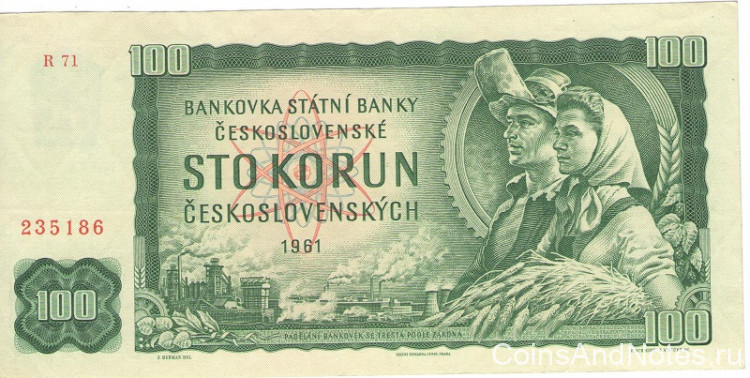 100 крон 1961 года. Чехословакия. р91с