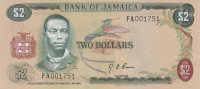 Банкнота 2 доллара 1960(1970) года. Ямайка. р58
