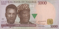 1000 наира 2007 года. Нигерия. р36с