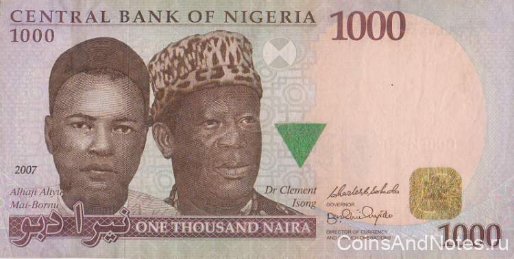 1000 наира 2007 года. Нигерия. р36с