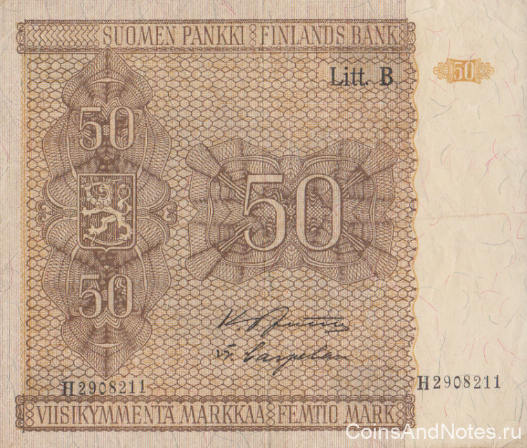 50 марок 1945 года. Финляндия. р87(8)