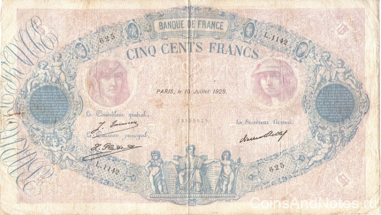 500 франков 1929 года. Франция. р66