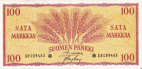 100 марок 1957 года. Финляндия. р97r(2)