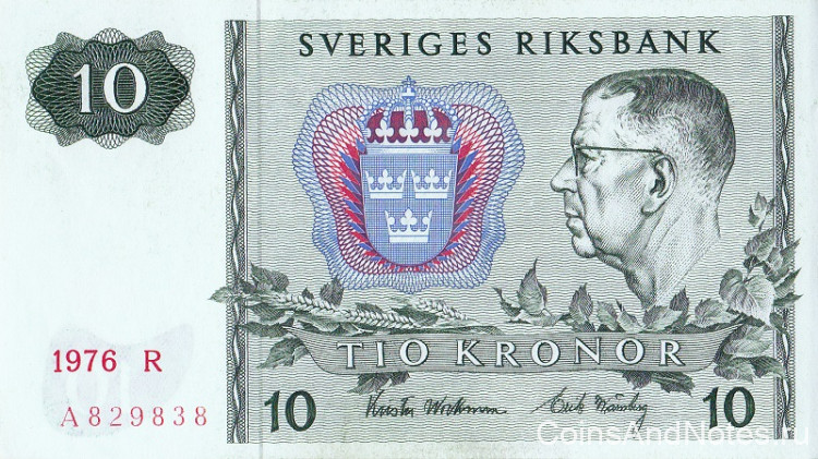 10 крон 1976 года. Швеция. р52d