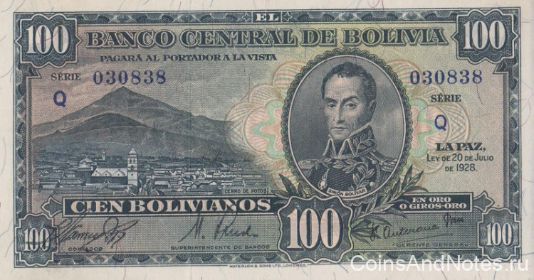 100 боливиано 1928 года. Боливия. р133(3)