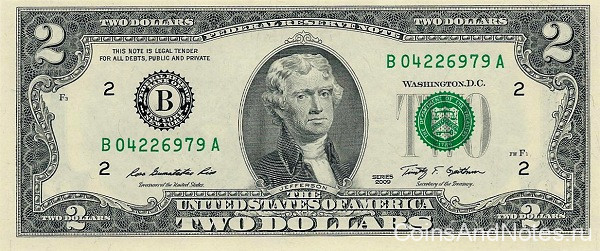 2 доллара 2009 года. США. р530А (В)