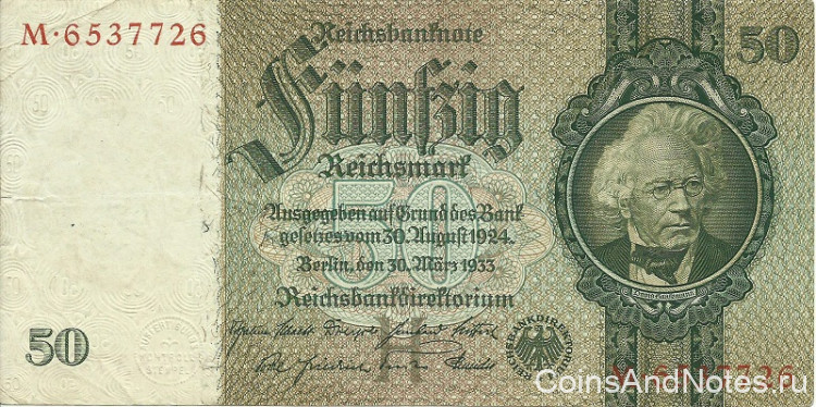 50 рейхсмарок 30.03.1933 года. Германия. р182а(1)