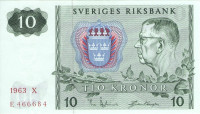 10 крон 1963 года. Швеция. р52а