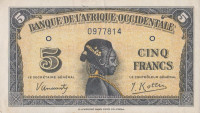 Банкнота 5 франков 1942 года. Французская Западная Африка. р28а(1)