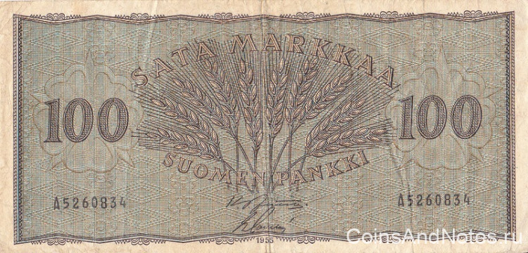 100 марок 1955 года. Финляндия. р91а(4)