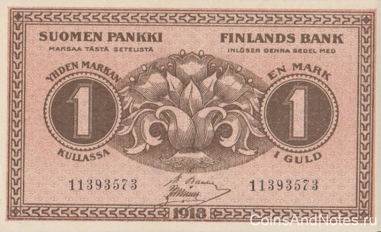 1 марка 1918 года. Финляндия. р35(6)
