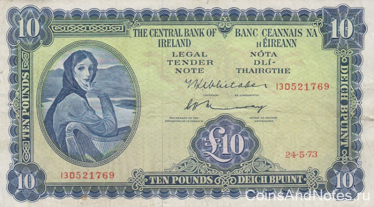 10 фунтов 1973 года. Ирландия. р66с