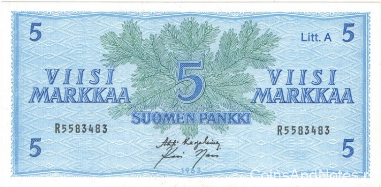 5 марок 1963 года. Финляндия. р103а(21)