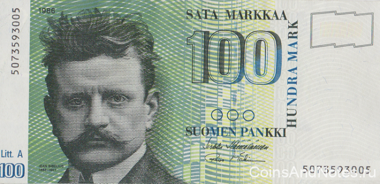 100 марок 1986 года. Финляндия. р119(34)