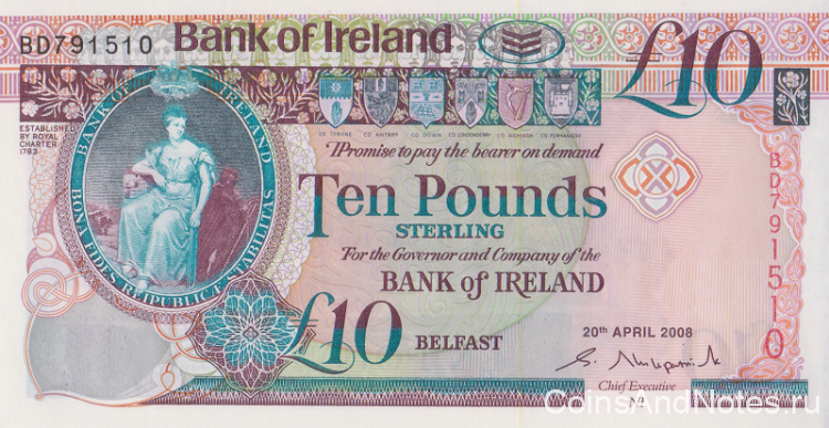 10 фунтов 2008 года. Северная Ирландия. р84
