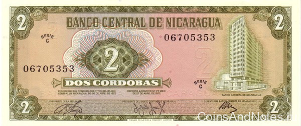 2 кордоба 1972 года. Никарагуа. р121