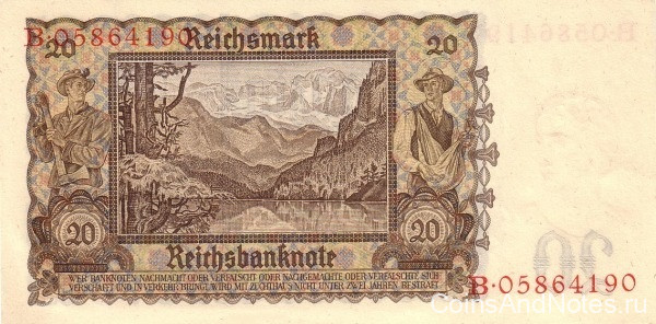 20 марок 1939 года. Германия. р185