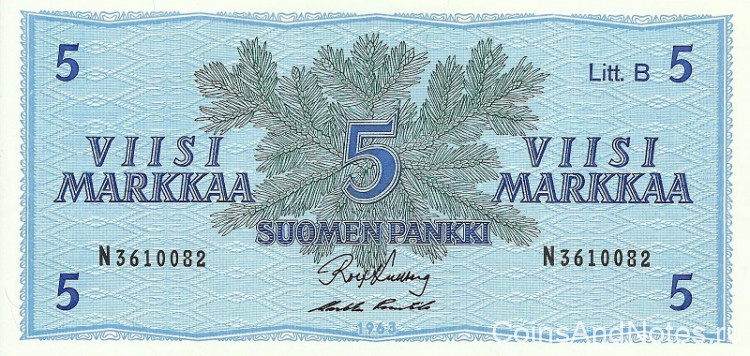5 марок 1963 года. Финляндия. р106Аа