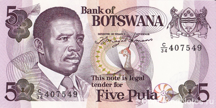 5 пула 1982 года. Ботсвана. р8с
