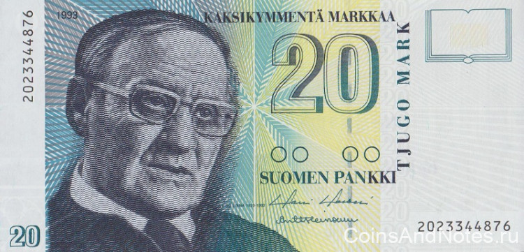 20 марок 1993 года. Финляндия. р122(2)