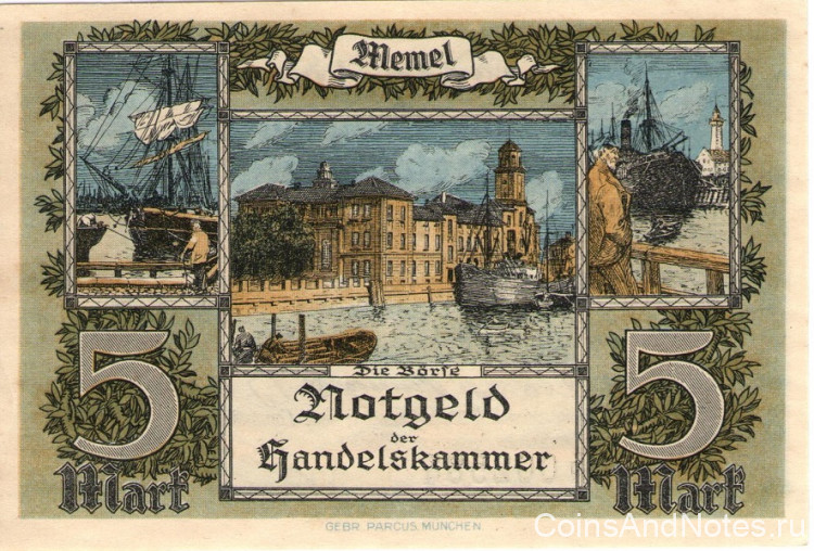 5 марок 22.02.1922 года. Мемель, нотгельд.