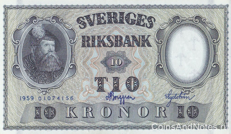 10 крон 1959 года. Швеция. р43g(2)