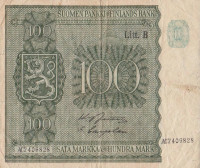 Банкнота 100 марок 1945 года. Финляндия. р88(4)