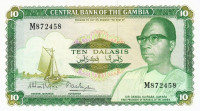 Банкнота 10 даласи 1987 года. Гамбия. р10а