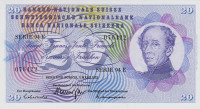 Банкнота 20 франков 07.03.1973 года. Швейцария. р46u(1)