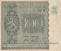 Банкнота 100 марок 1945 года. Финляндия. р88(19)